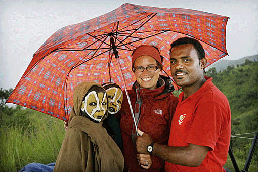 Zablon and I share our umbrella