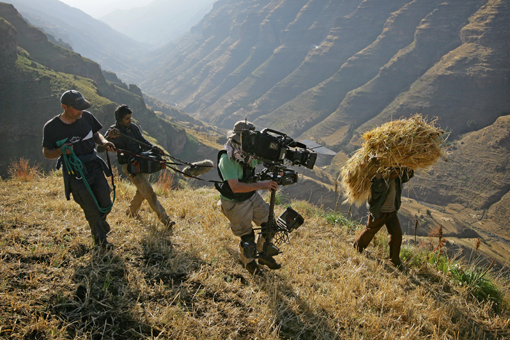 Timothy Allen, BBC Human Planet : It is forbidden to reproduce this image without written permission : Simien Mountains, Cliff farmers and Gelada Ba